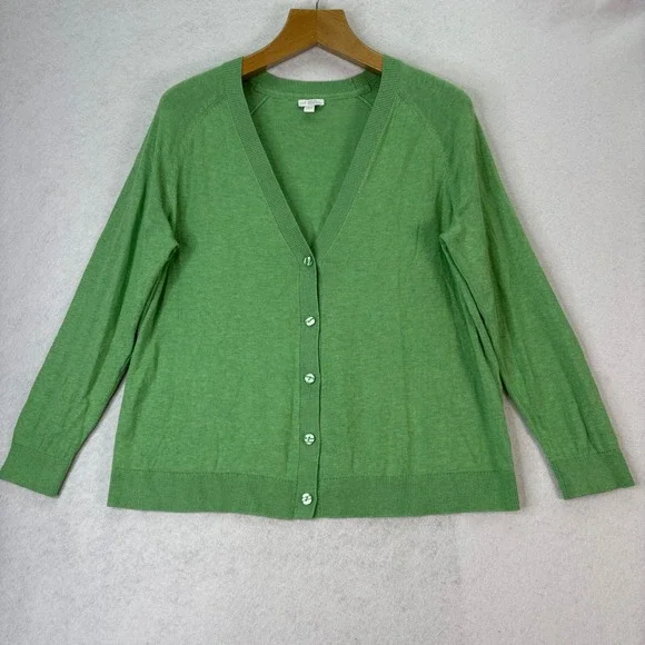 J. Jill Garden Green Organically‎ Grown Cotton V-neck Cardigan Women's L Office - Picture 2 of 6